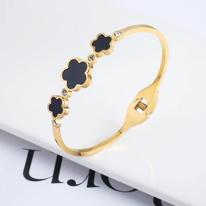 Pulseira Flor de Cinco Folhas em Aço Inoxidável Dourado