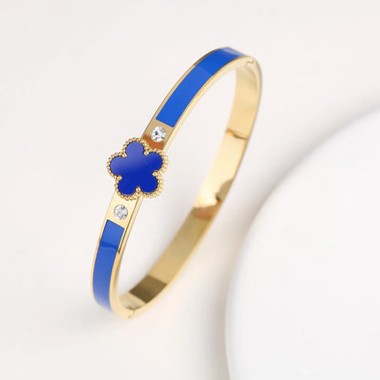 Pulseira Flor de Cinco Folhas em Aço Inoxidável Dourado