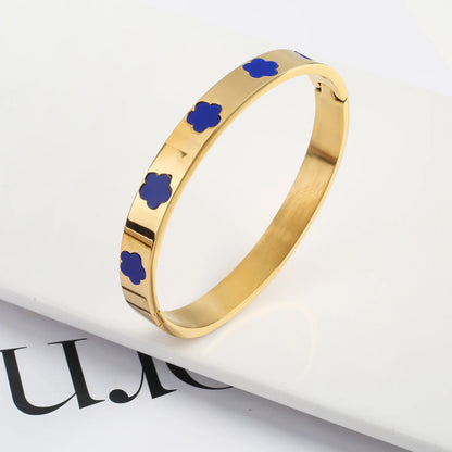 Pulseira Flor de Cinco Folhas em Aço Inoxidável Dourado