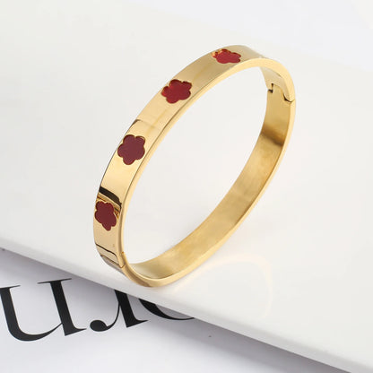 Pulseira Flor de Cinco Folhas em Aço Inoxidável Dourado