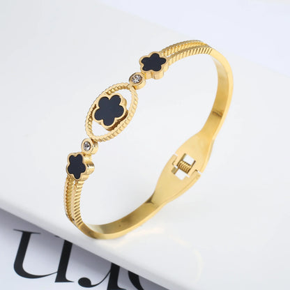 Pulseira Flor de Cinco Folhas em Aço Inoxidável Dourado
