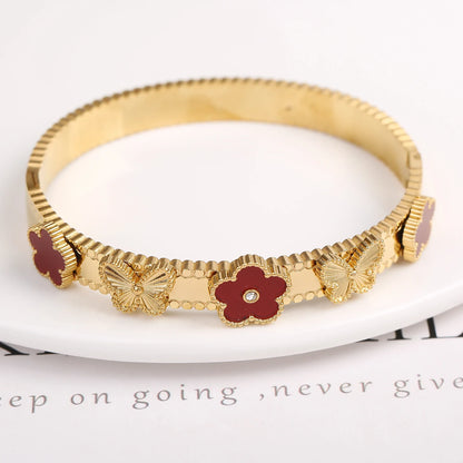 Pulseira Flor de Cinco Folhas em Aço Inoxidável Dourado