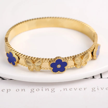 Pulseira Flor de Cinco Folhas em Aço Inoxidável Dourado