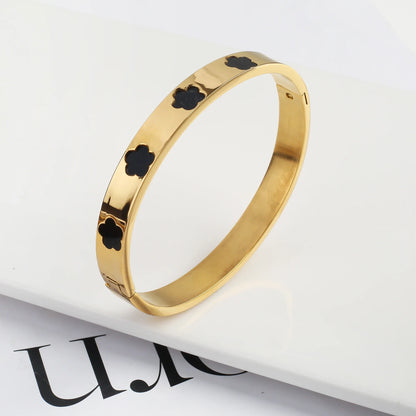 Pulseira Flor de Cinco Folhas em Aço Inoxidável Dourado