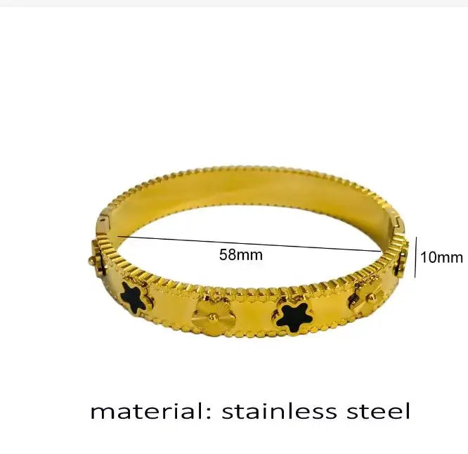 Pulseira Flor de Cinco Folhas em Aço Inoxidável Dourado