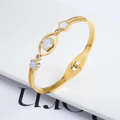 Pulseira Flor de Cinco Folhas em Aço Inoxidável Dourado