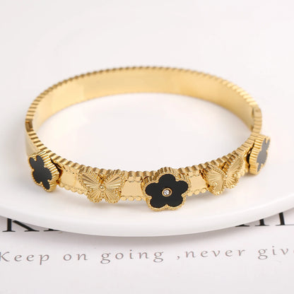 Pulseira Flor de Cinco Folhas em Aço Inoxidável Dourado
