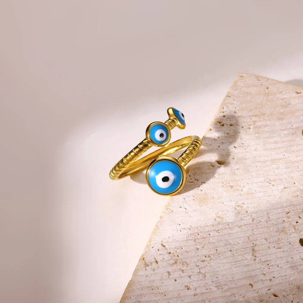 Anel Serpentine Olho Grego Azul em Aço Inoxidável