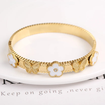 Pulseira Flor de Cinco Folhas em Aço Inoxidável Dourado